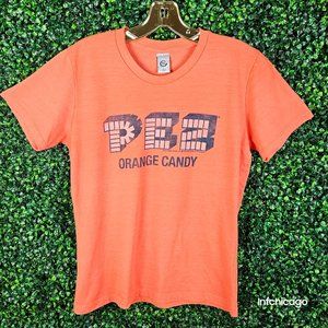 Vintage Pez Candy 2000's Orange You Glad? Made in USA Graphic T-Shirt Youth L